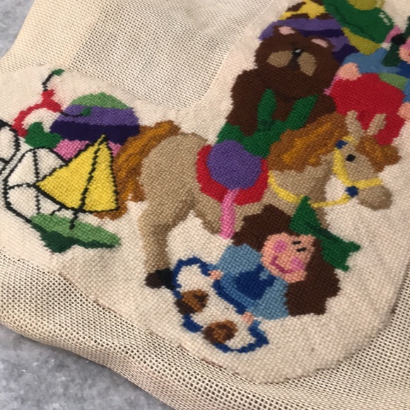 Vintage Needlepoint Christmas Stocking Front 18" Toys Pony Handmade Clown BLUE - Picture 3 of 7